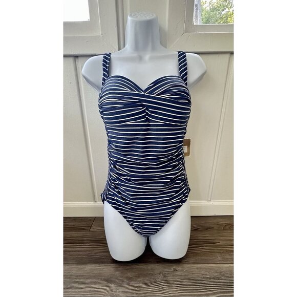 Nip Tuck Sorrento Stripe Joanne One Piece Swimsuit Navy MultiFit Cup SZ 8 NWOT - Picture 3 of 7